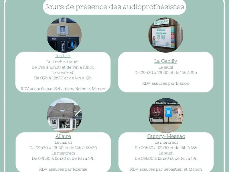 Jours de présence des audioprothésistes